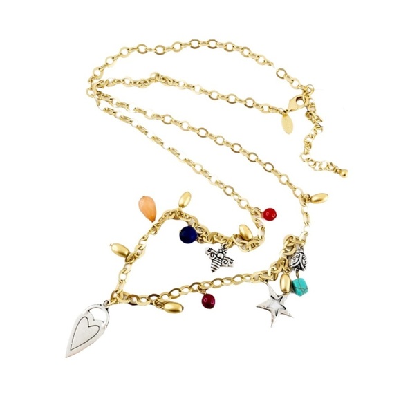 Gold Tone Chico's Layer Necklace Charm Pendants Heart Bee Ladybug‎ - Picture 1 of 4
